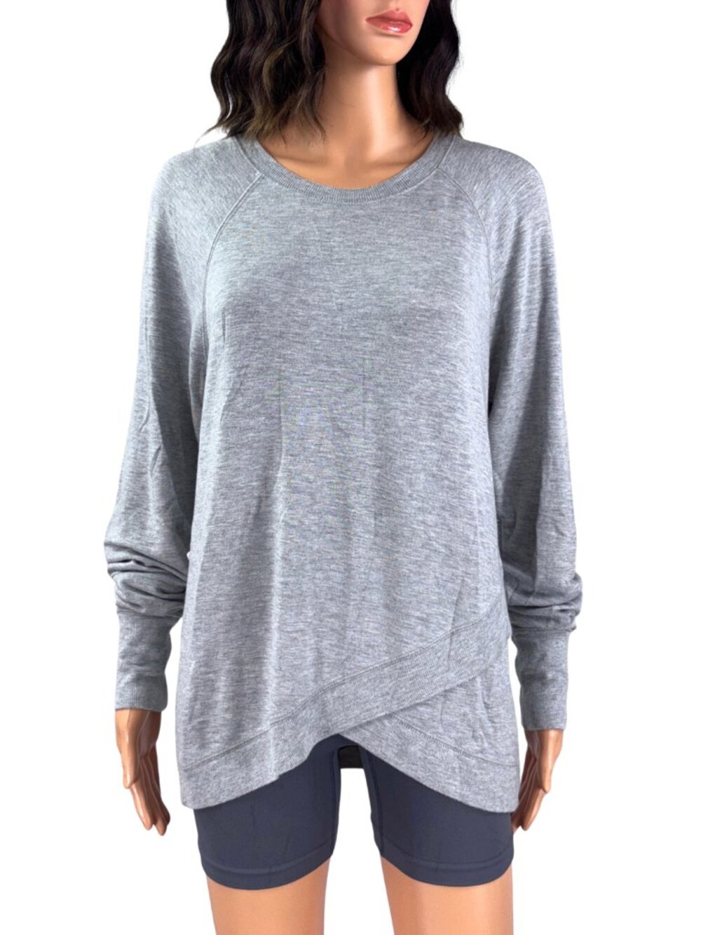 Athleta Criss Cross Tulip Hem Pullover Medium Heather Gray Modal